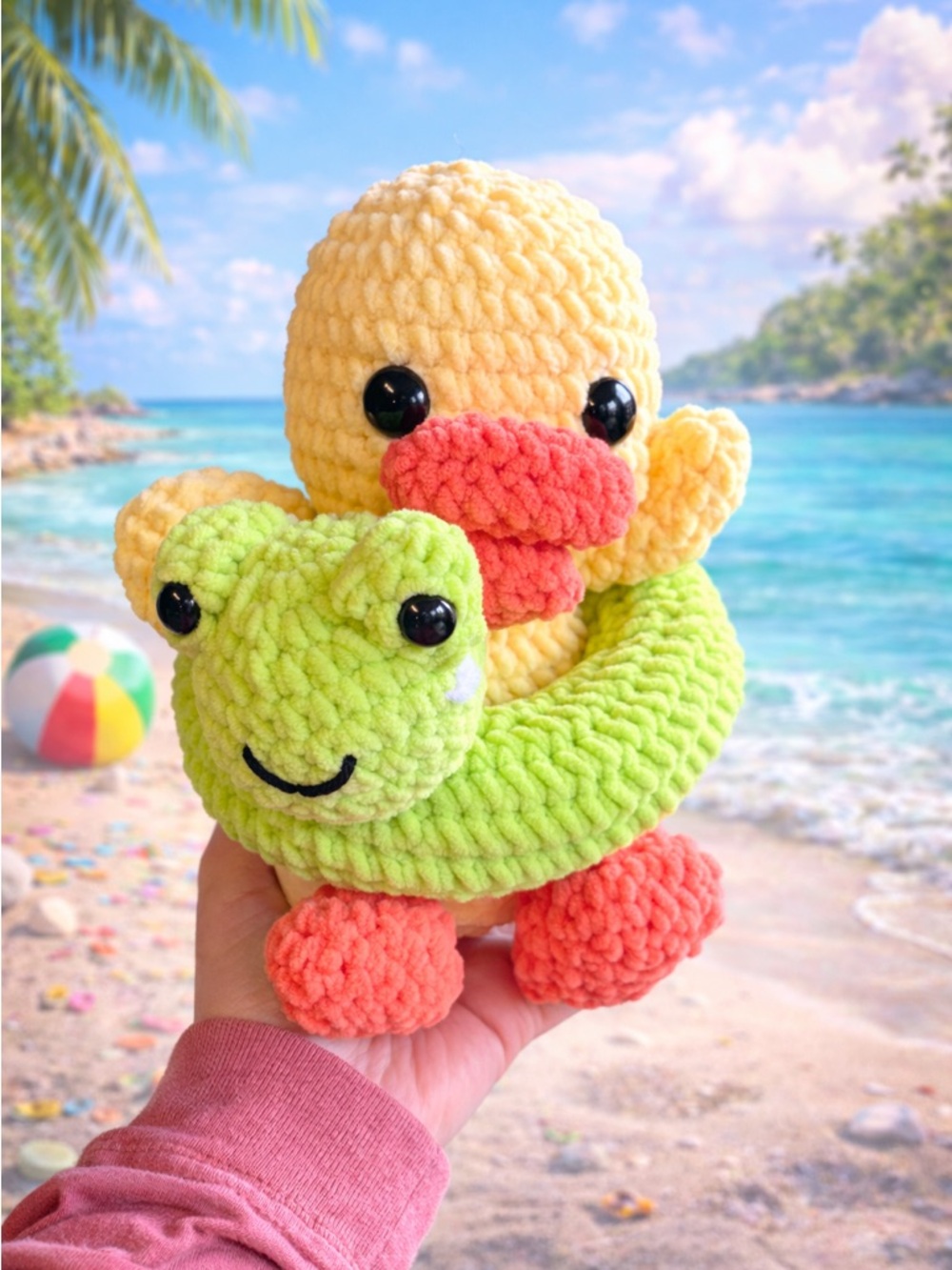 Handmade Crochet Duckie with a Frog floatie